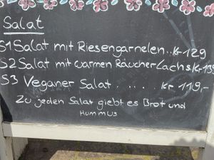 Vegan options on menu at Den Glade Gulerod in Ringkobing