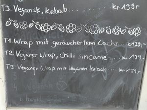 Vegan options on menu at Den Glade Gulerod in Ringkobing