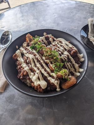 Tempeh curry with sweet plantains - so flavourful!! at Livity Cafe in North London