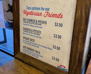 separate vegetarian menu (disregard the second option (regular chorizo) which is NOT vegan or vegetarian and note you want the soy variation when ordering)  at Oscars in San Diego