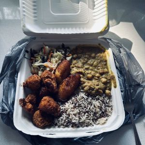 Chickpeas, rice and sweet plantains.   at Seasoned Green in Tampa