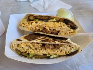 Mac and cheese jerk crunch wrap at Seasoned Green in Tampa