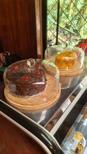 Chocolate cake (left), passionfruit cake (right) at Colibri in Monteverde
