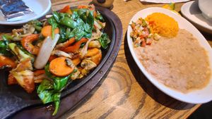 Vegan fajitas with rice and beans  at Plaza Azteca in Leesburg