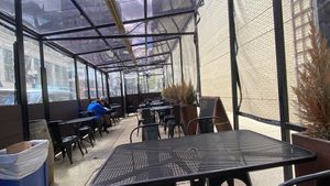 Outdoor eating area  at Gotham Bagels in Chicago