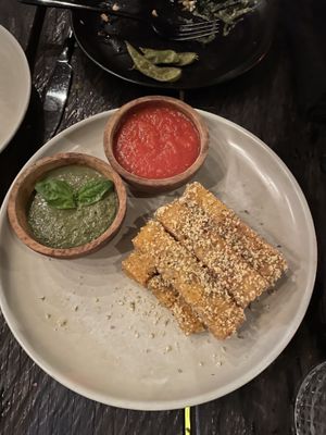 Polenta sticks and tomato sauce  at Kasto in Canggu