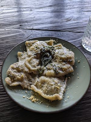 SPINACH + TOFU RAVIOLI BUTTER & SAGE at Kasto in Canggu