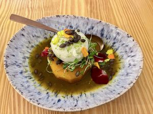 Pumpkin curry with burrata  at Alium Tapería in Vigo