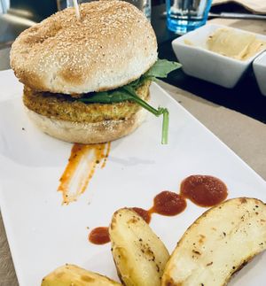 Vegan burger  at Penguin Bar in Bilbao