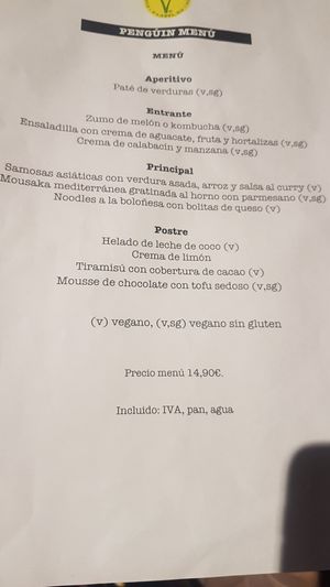 Lunch menu at Penguin Bar in Bilbao
