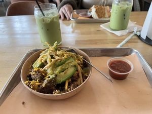 Vegan-rizo bowl   at Stitch Cafe West Village in Oklahoma City