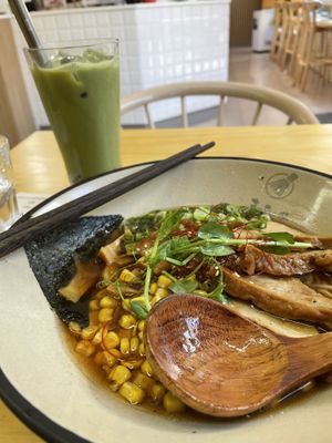 Shoyu ramen and matcha red bean  at Matcha-Ya in Stockholm