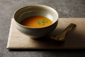 Tomato Coriander / Fresh tomato and coriander soup with chef’s special masala (mixed spice) at Rubina in Kanazawa