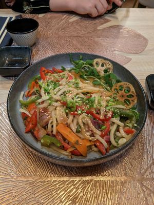 Udon noodles with vegetables at Tako Yaki in Torun