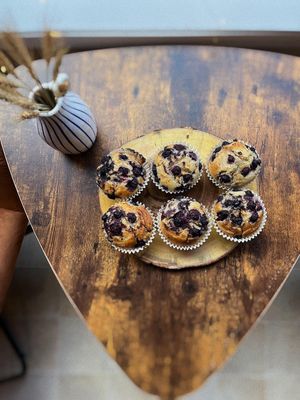 Homemade vegan blueberry muffins  at Cafe Glow  in Edinburgh