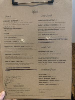 Menu  at Cafe Glow  in Edinburgh