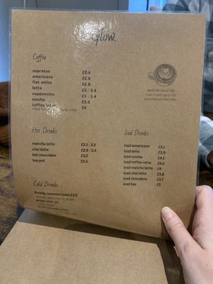 Menu  at Cafe Glow  in Edinburgh