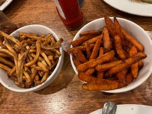 sides of fries + sweet potato fries at Hunter Mountain Brewery in Hunter