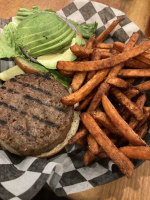 Beyond burger and sweet potato fries   at Hunter Mountain Brewery in Hunter