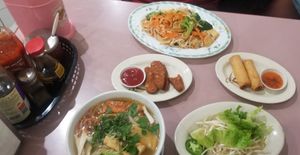 Yes. #11 Noodle Soup. Chicken Tenders. Spring roll. Fried tofu with noodle. at D'Vegan in Dallas