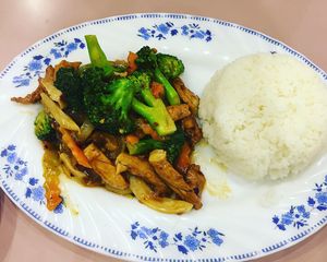 Broccoli and rice at D'Vegan in Dallas