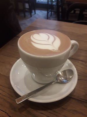 Cocoa with oat milk at Karma Organic Coffee in Krakow