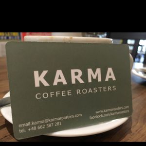 business card  at Karma Organic Coffee in Krakow