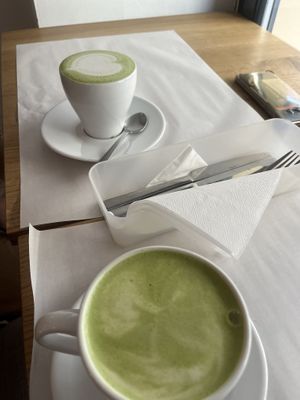 matcha lattes  at Karma Organic Coffee in Krakow