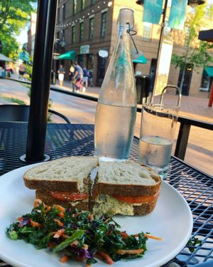 Tuna sandwich. The large bottle of water was also much appreciated on a hot day  at Botanical Plant-Based Fare in Charlottesville