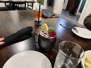 Fancy rosé strawberry drink  at Botanical Plant-Based Fare in Charlottesville