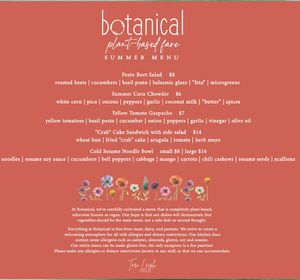 Summer seasonal menu. Tried all of them, noodles and pesto beet salad were the best.  at Botanical Plant-Based Fare in Charlottesville