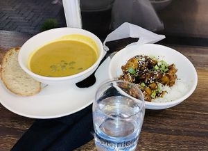 Butternut squash soup & cauliflower poppers   at Botanical Plant-Based Fare in Charlottesville