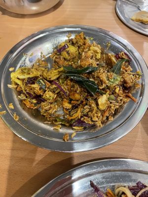 Tempeh bacon Brussels sprouts fried rice   at The Sudra in Portland