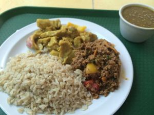 Lunch: Rice & Beans with Soy Protein Meat & Wheat Gluten Chick'n (Can't remember the catchy names they had)  at Ananda Restaurante Vegetariano in Santo Domingo