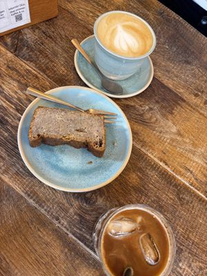 Cappu with oatmilk and iced flat white  at Lighthouse Café in Bonn