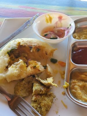 Yuca "omelet" at Don Sanduchito in Puerto Villamil