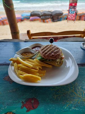 Milanesa burger at Don Sanduchito in Puerto Villamil