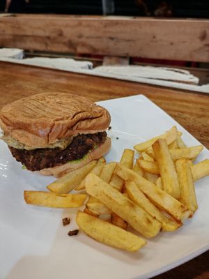 Vegan burger at Don Sanduchito in Puerto Villamil