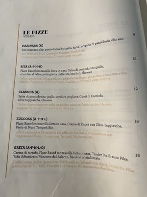 Menu  at Paninothek in Innsbruck
