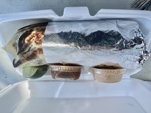Burrito comes with two sauces (both vegan)  at Taco Stop in Tucson