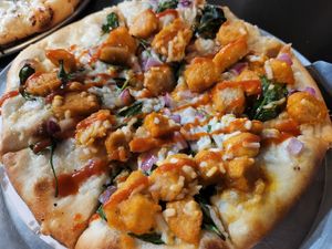 This lil' Vegan Hot Chick gets better and better...been sampling different cheeses still seeking perfection.  Come tell us what you think! at Task Force Pizza Co in Fort Walton Beach