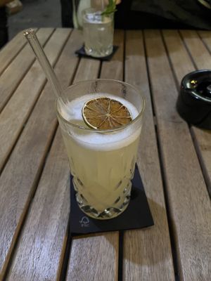 Limoncello Pear (Spiced Mango Fizz in the background, both with vegan egg alternative)  at Twenty Two in Dresden