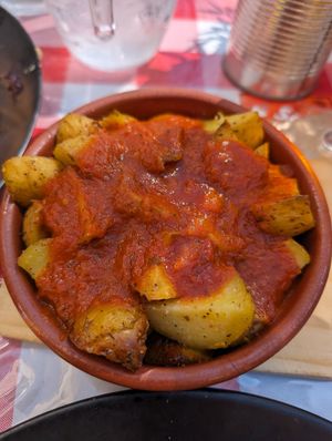 Vegan patatas bravas at Soup N Tap in Eastbourne