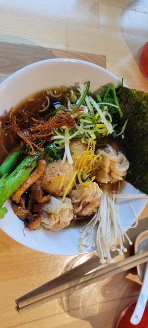New way ramen with quinoa dumplings and vegan eggs at Gyozilla Ramen in Gdansk
