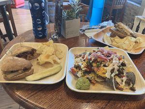 Bbq “chicken” sandwich, “brisket” nachos, reuben sandwich   at Lighthouse Canton in Baltimore