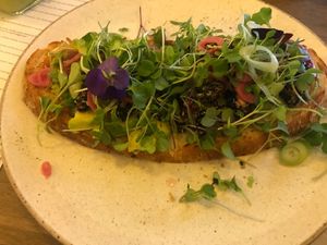 Loaded avocado toast at Meet Vegano in Malaga