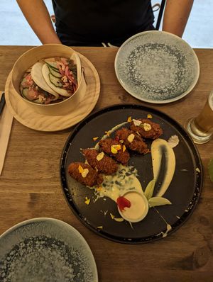 Fried avocado dippers & bao buns at Meet Vegano in Malaga