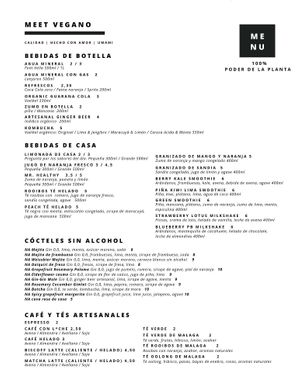 Menú de bebidas en Español (Página 1) at Meet Vegano in Malaga