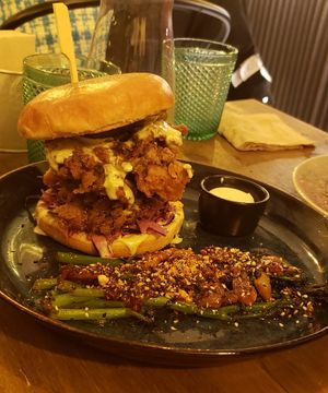 Shroom burger, too sweet and too fried at Meet Vegano in Malaga