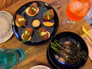 Crispy fried avocados and broccolini   at Meet Vegano in Malaga